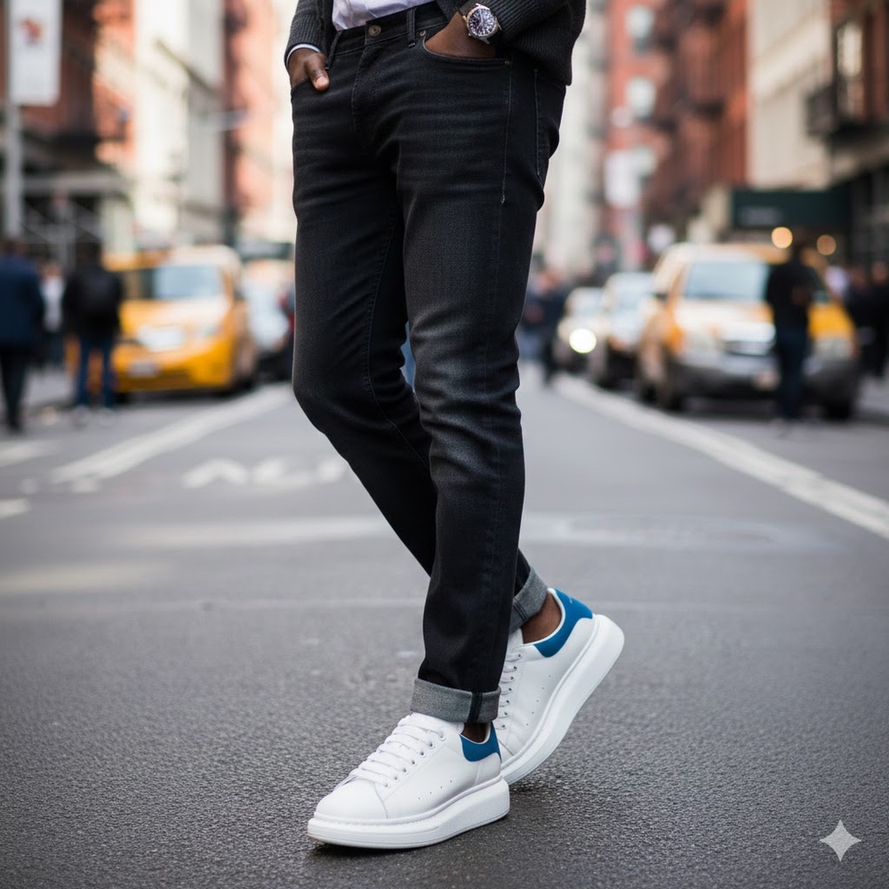 Alexander McQueen Men's Oversized Leather Platform Sneakers - 42(9) - White/Blue